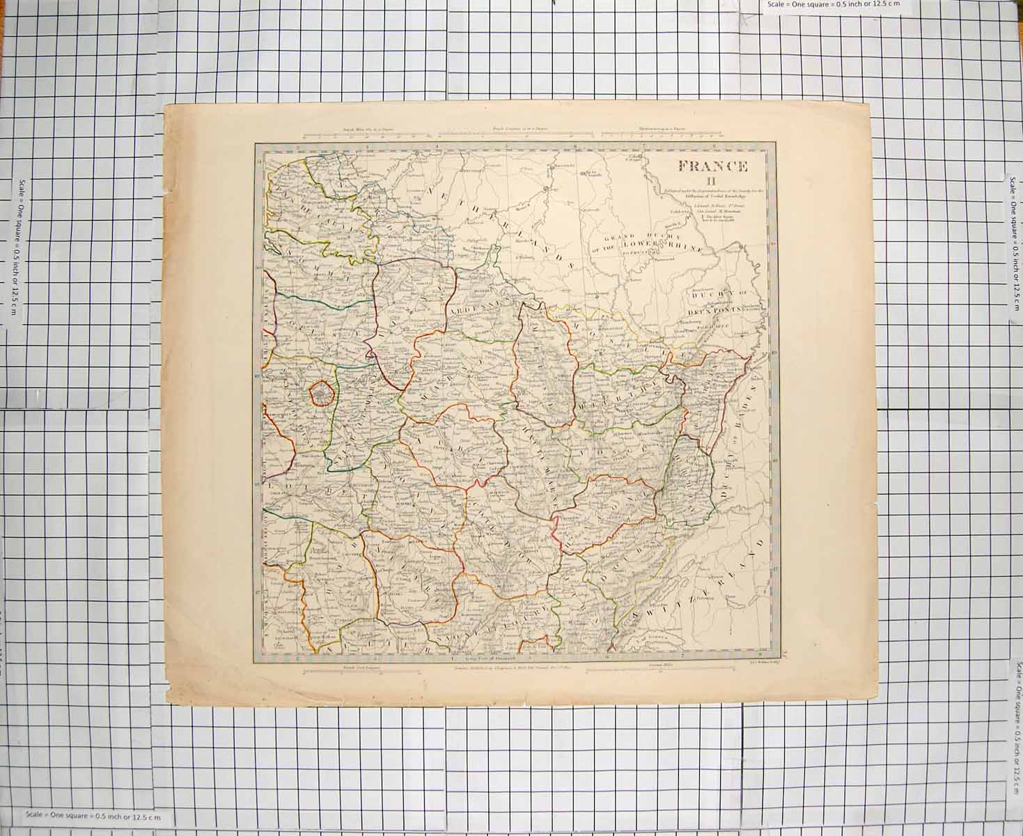 Original Old Antique Print Walker Map 1830 France Paris Marne Somme Aisne 19th