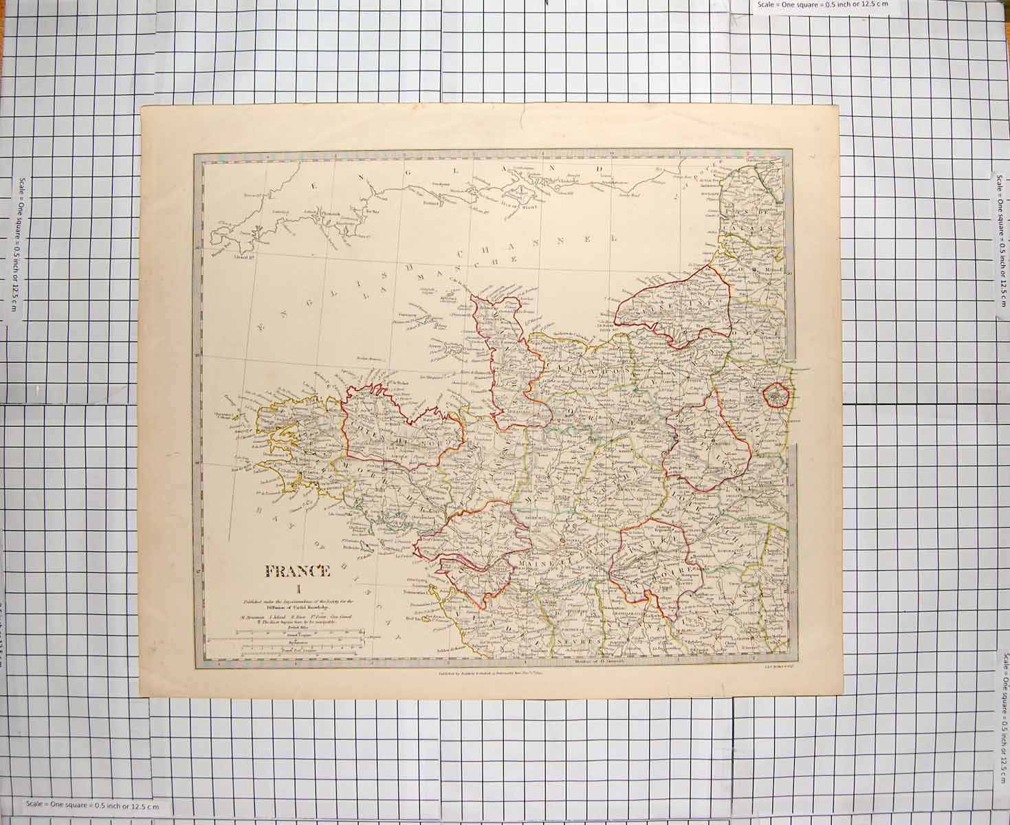 Original Old Antique Print Walker Map 1830 France Bay Biscay Mayenne 19th