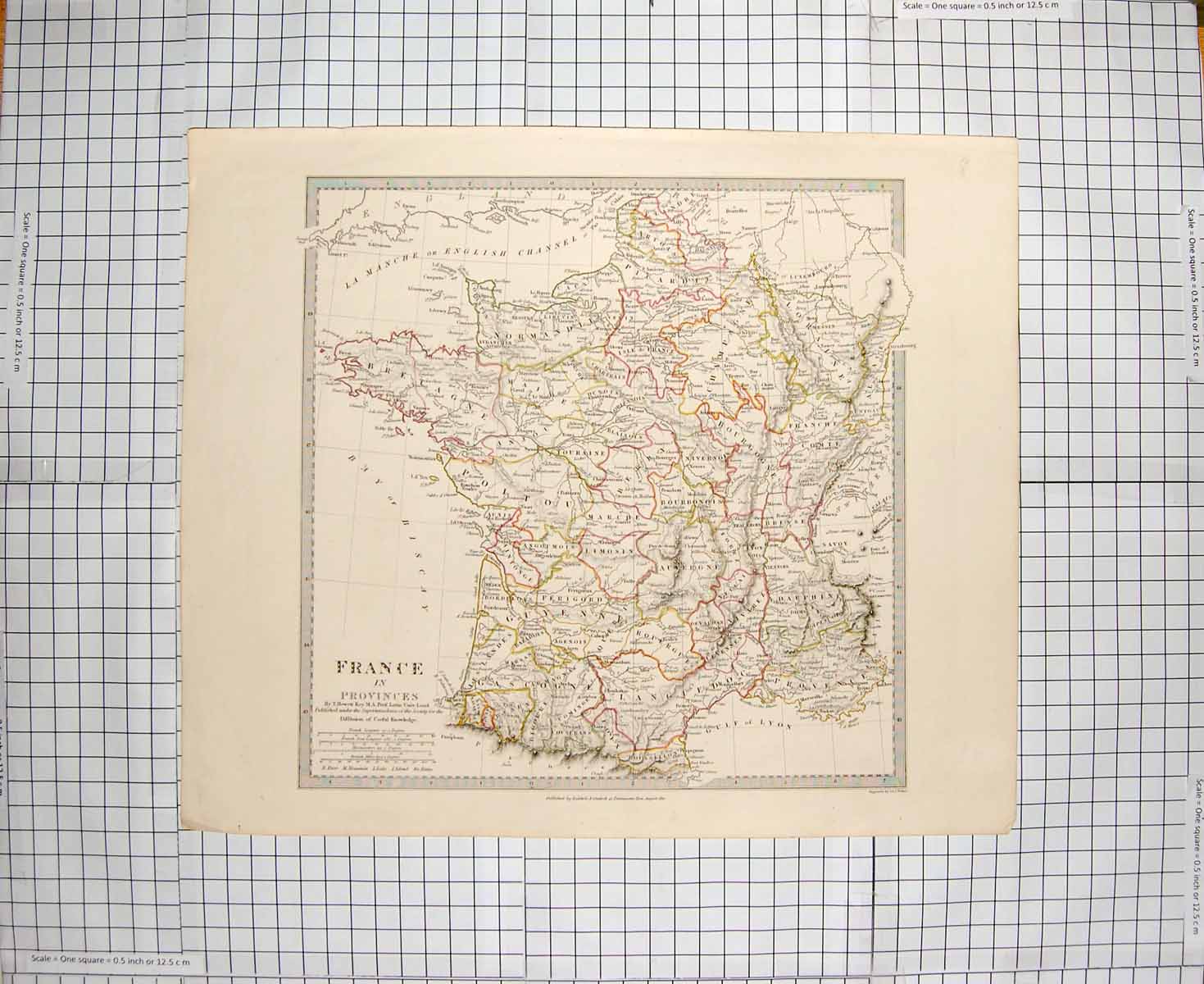 Original Old Antique Print Walker Map 1832 France Bay Biscay Mediterranean 19th