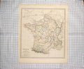 Original Old Antique Print Walker Map C1790-C1900 France Paris Gulf Lyon 18th