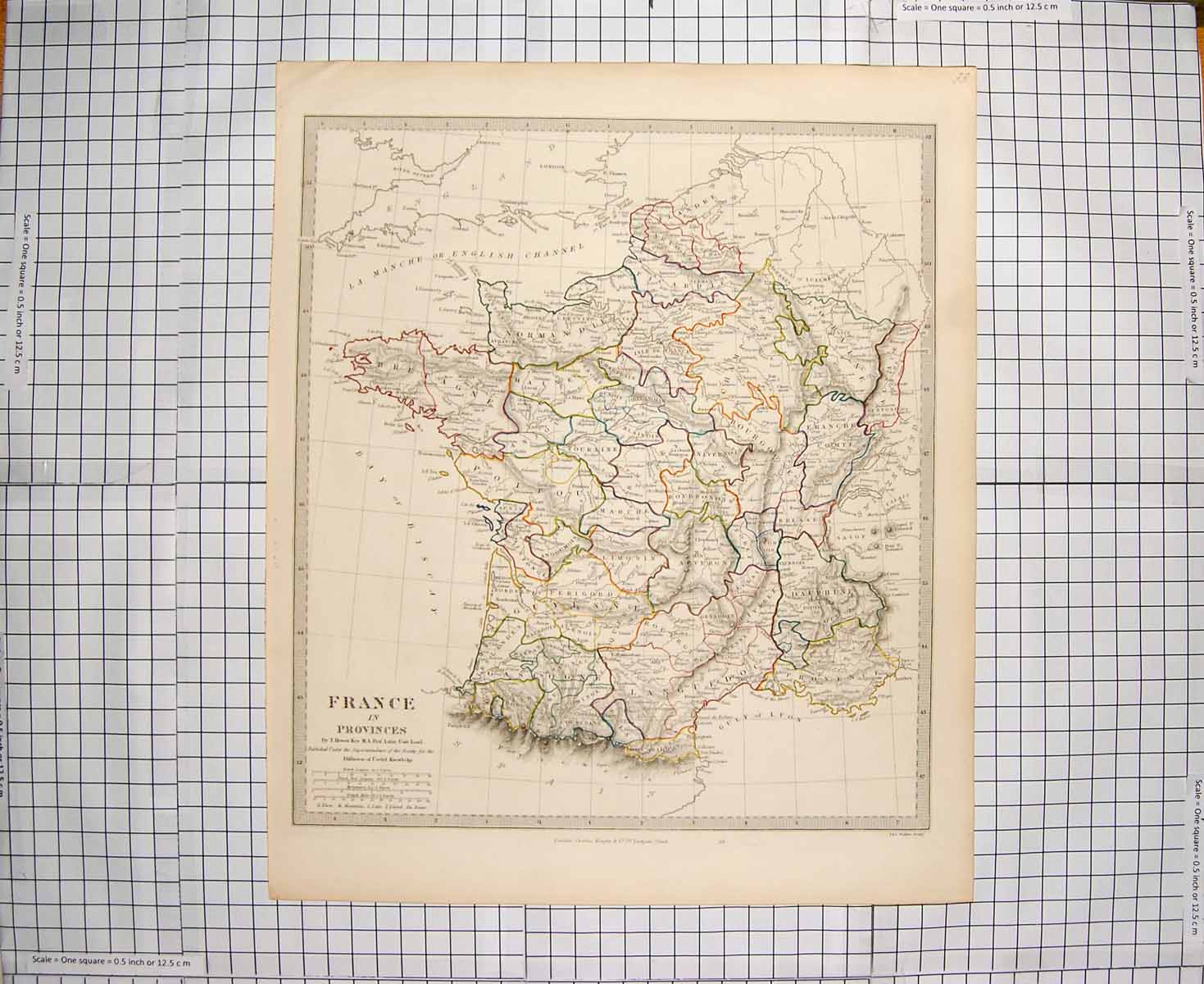 Original Old Antique Print Walker Map C1790-C1900 France Paris Gulf Lyon 18th