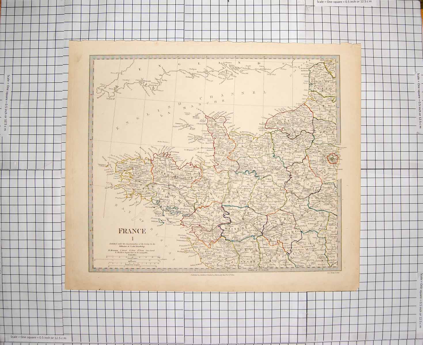 Original Old Antique Print Walker Map 1830 France Bay Biscay Paris Vendee 19th