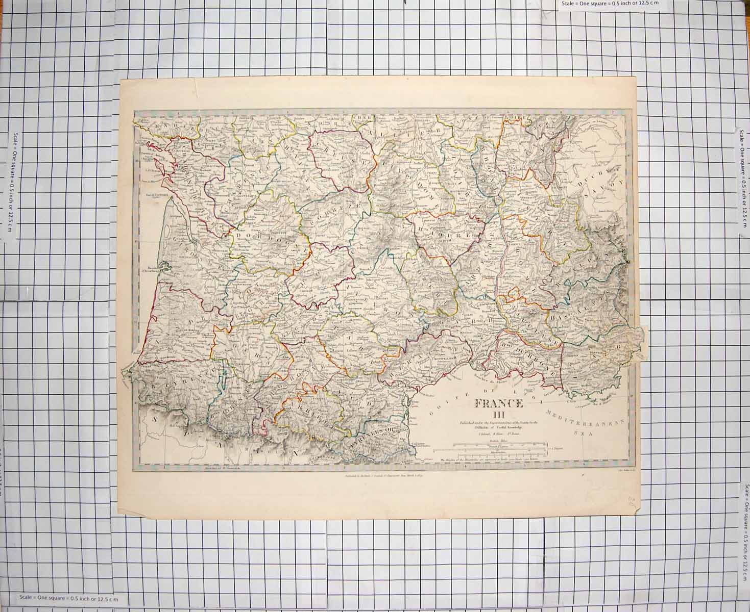 Original Old Antique Print Walker Map 1831 Southern France Mediterranean 19th