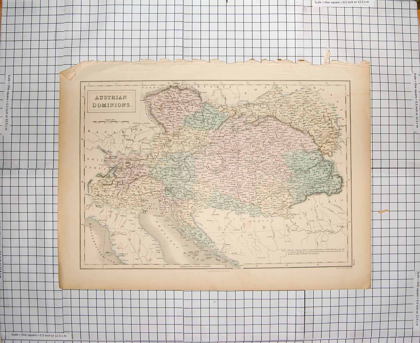 Original Old Antique Print Hall Map C1790-C1900 Austrian Dominions Hungary 18th