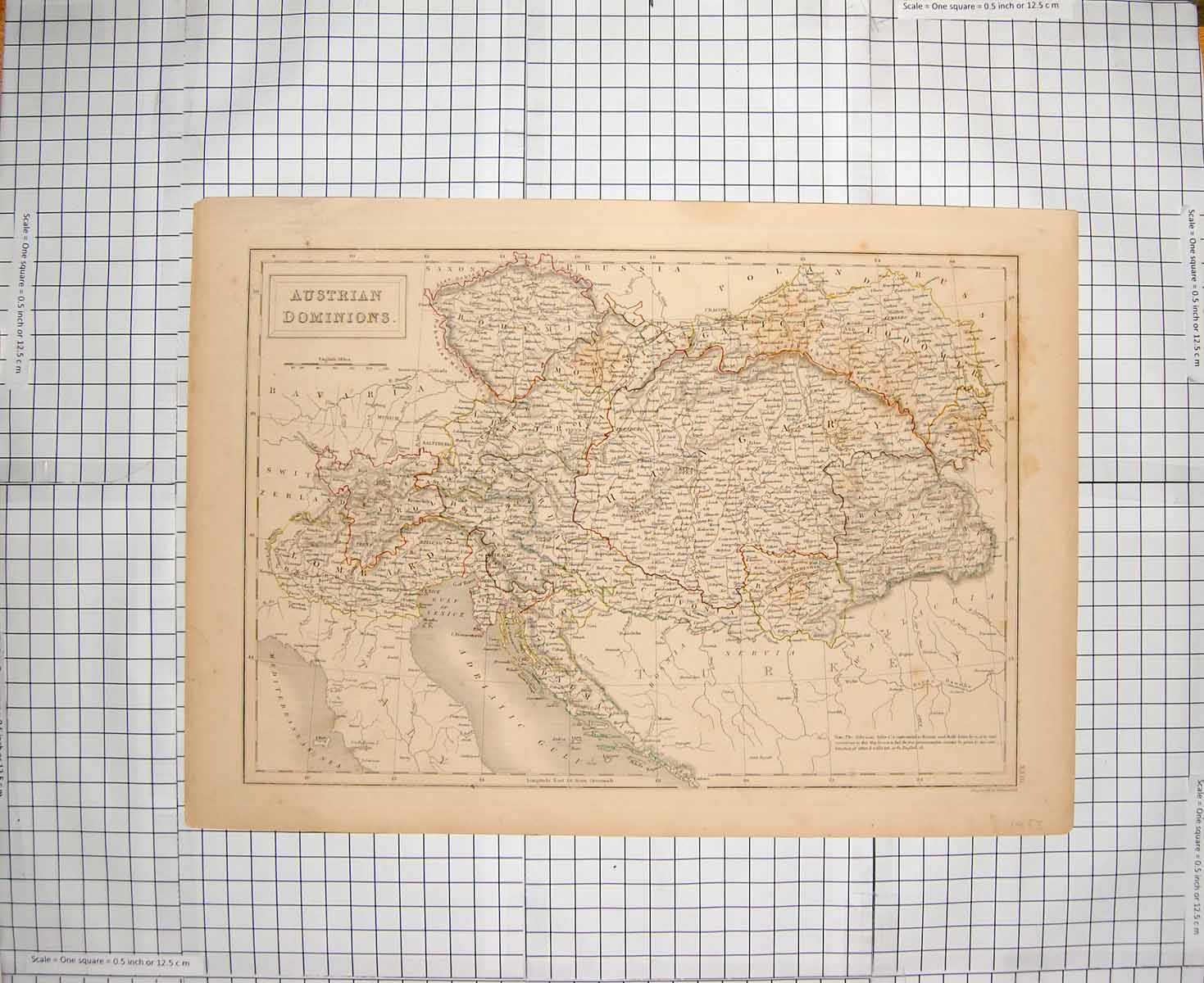Original Old Antique Print *707 Hall Map C1790-C1900 Austrian Dominions Hungary