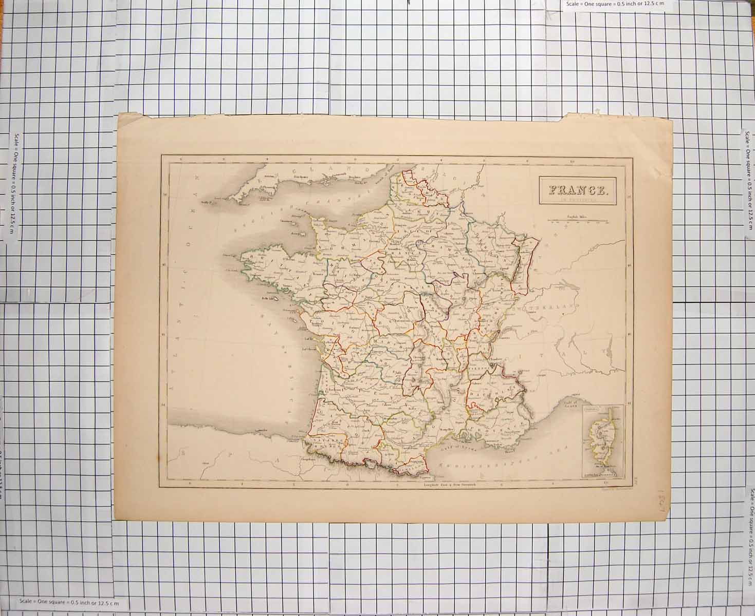 Original Old Antique Print Bartholomew Map 1847 France Bay Biscay Lyons 19th