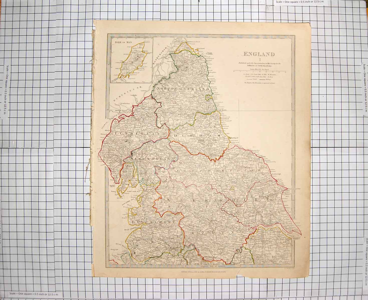Original Old Antique Print Walker Map C1790-C1900 England Isle Man Durham 18th