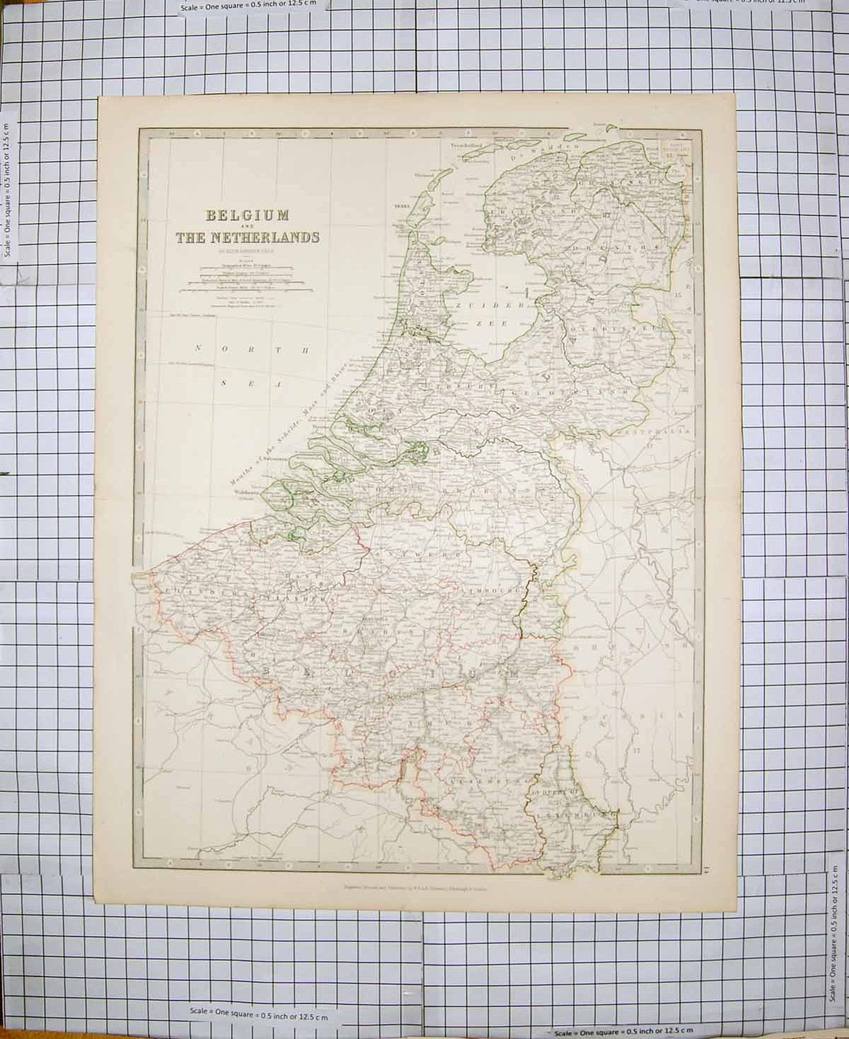 Original Old Antique Print *709 Johnston Map C1790-C1900 Belgium Netherlands