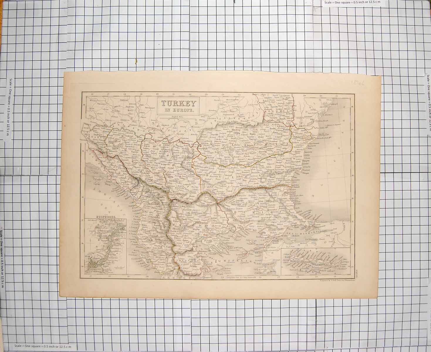 Original Old Antique Print Hall Map C1790-C1900 Turkey Bosphorus Marmora 18th