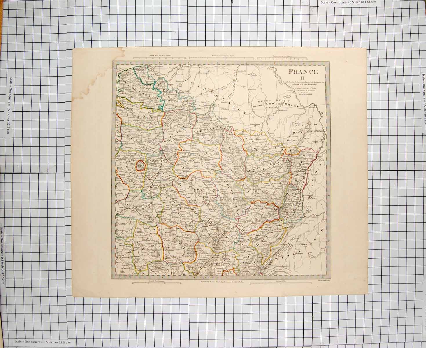 Original Old Antique Print Walker Map 1830 France Troyes Chamont 19th Century