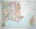 Original Old Antique Print Bacon Map 1894 South East France Corsica Marseilles