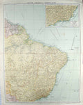Original Old Antique Print Bacon Map 1894 South America Rio De Janeiro Brazil