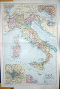 Old Antique Print Bacon Map 1894 Italy Plan Rome Palermo Messina Naples 19th