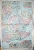 Original Old Antique Print Bacon Map 1894 England Sheffield Birmingham London