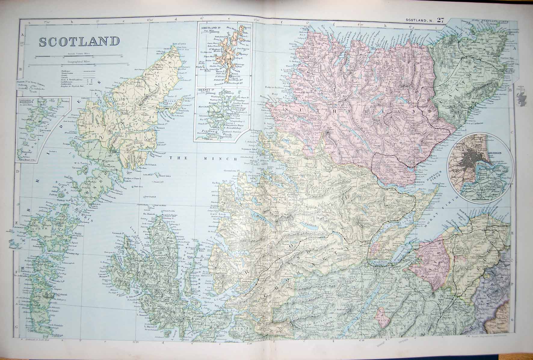 Old Antique Print Bacon Map 1894 Scotland Plan Aberdeen Orkney Shetland 19th