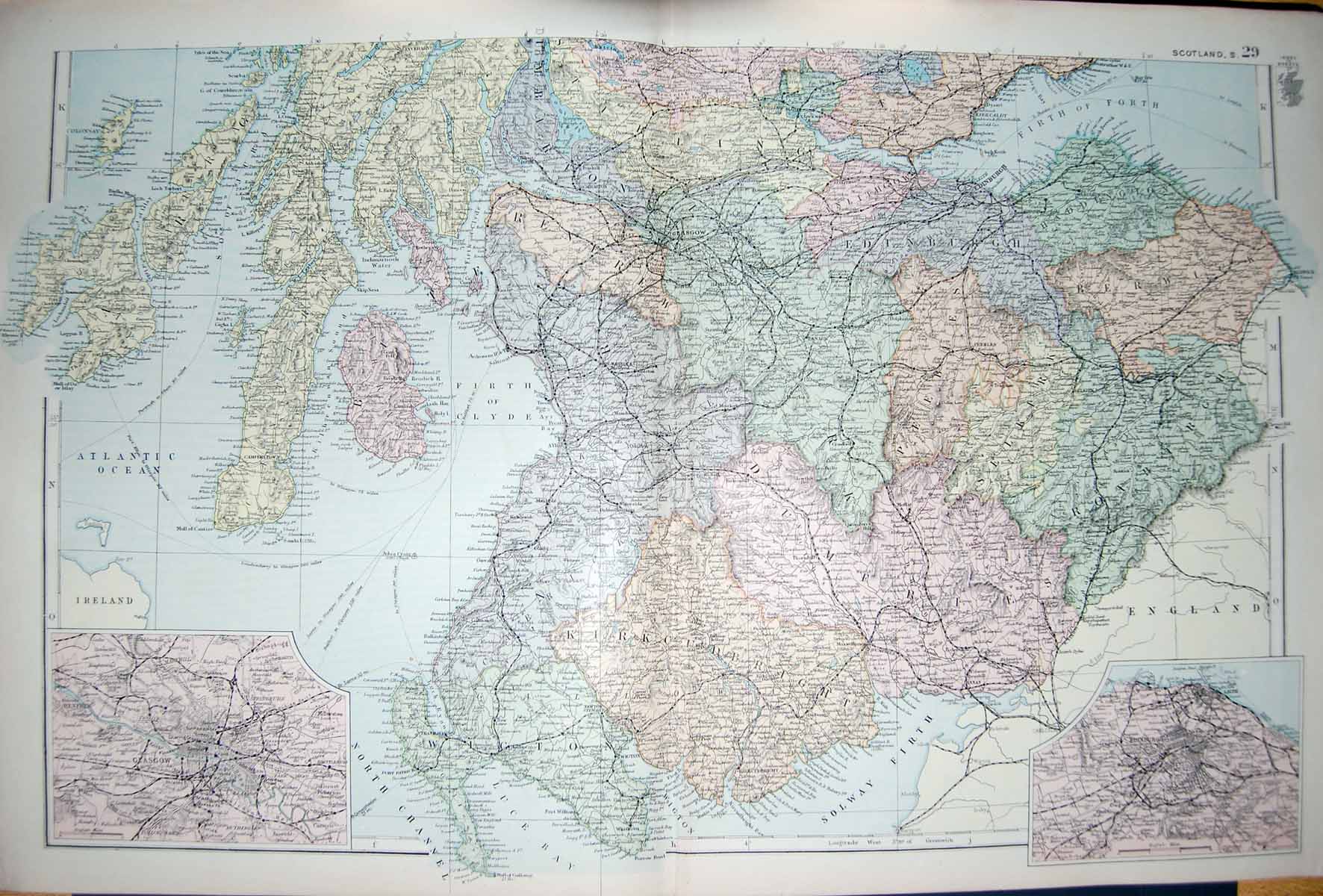 Original Old Antique Print Bacon Map 1894 Scotland Pplan Edinburgh Glasgow 19th