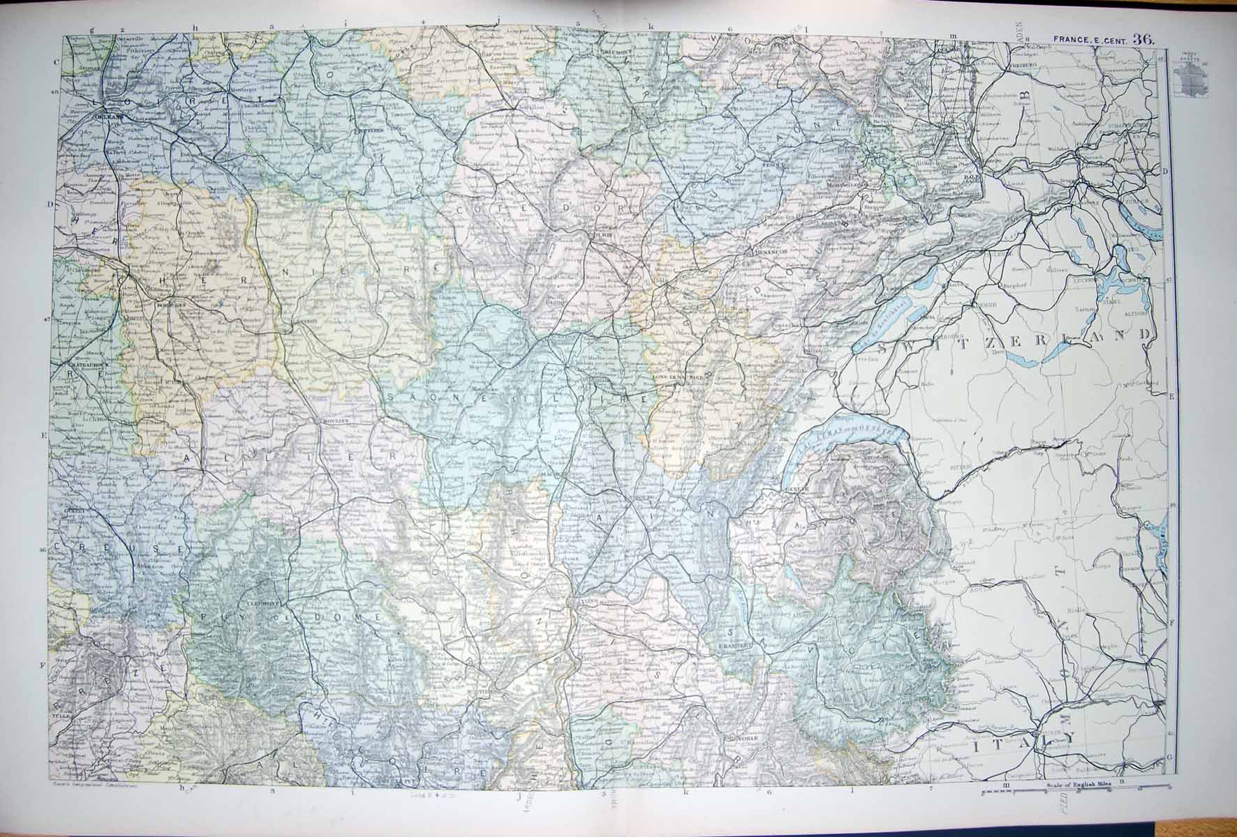 Original Old Antique Print Bacon Map 1894 France Lyons Moulins Orleans Europe