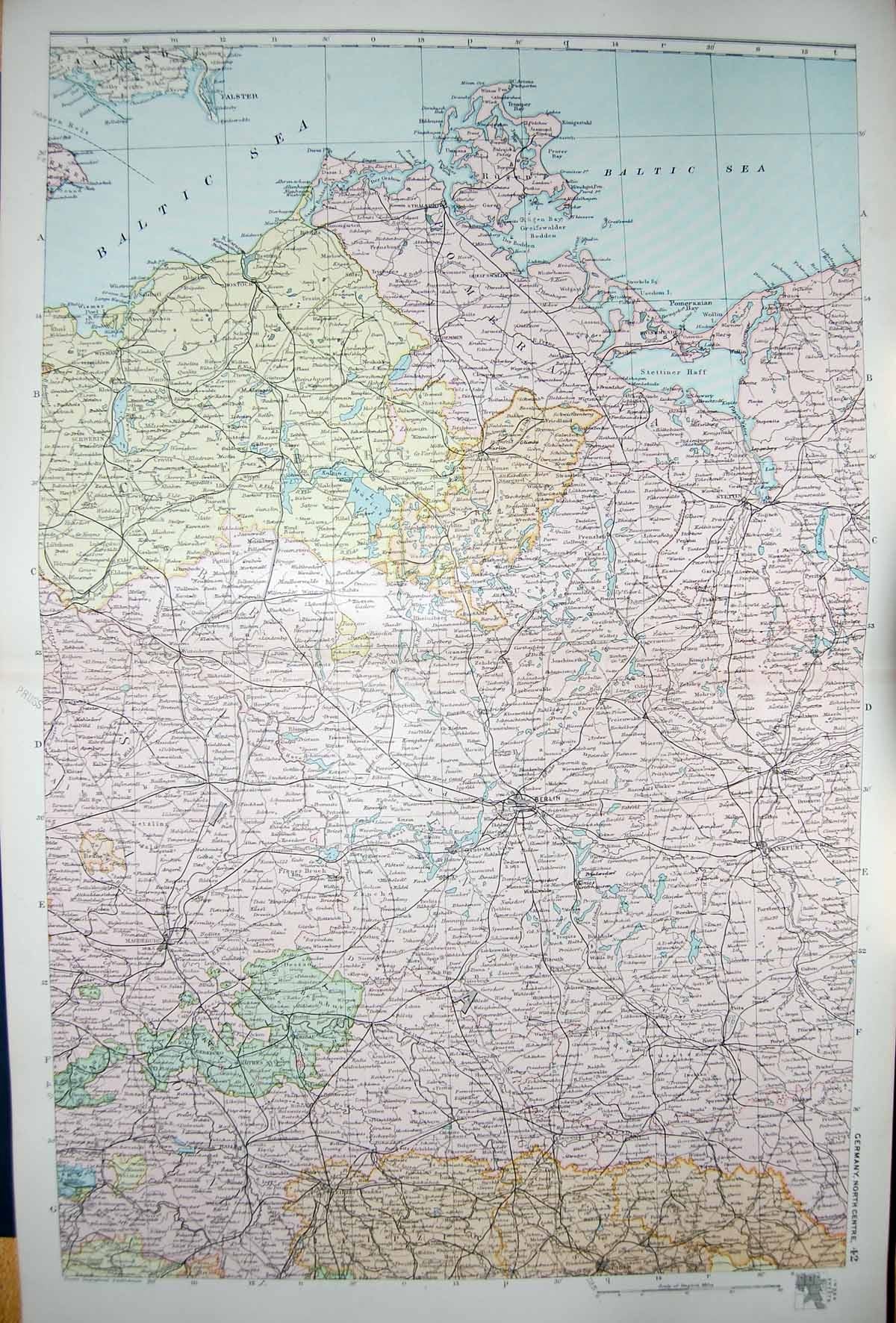 Old Antique Print Bacon Map 1894 Germany Berlin Frankfurt Stettin Halle 19th
