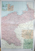 Original Old Antique Print Bacon Map 1894 Germany Plan Strasburg Metz Jade Bay