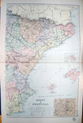 Old Antique Print Bacon Map 1894 Spain Portugal Plan Madrid Minorca Ibiza 19th