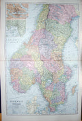Original Old Antique Print Bacon Map 1894 Norway Sweden Stockholm Christiania