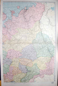 Original Old Antique Print Bacon Map 1894 Russia Arctic Sea Orenburg Kazan 19th