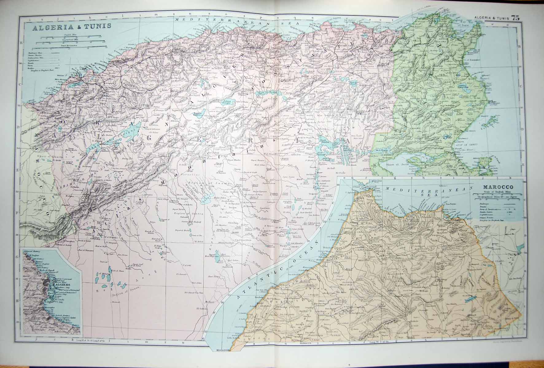 Original Old Antique Print Bacon Map 1894 Algeria Tunis Africa Algiers Morocco