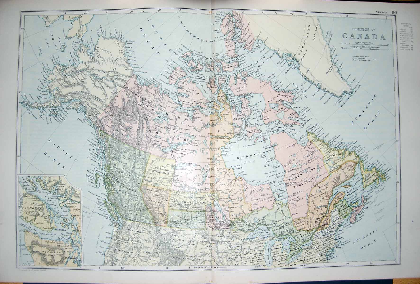 Original Old Antique Print Bacon Map 1894 Canada Vancouver Island Hudson Bay