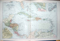 Old Antique Print Bacon Map 1894 West Indies America Jamaica Cuba Domingo 19th