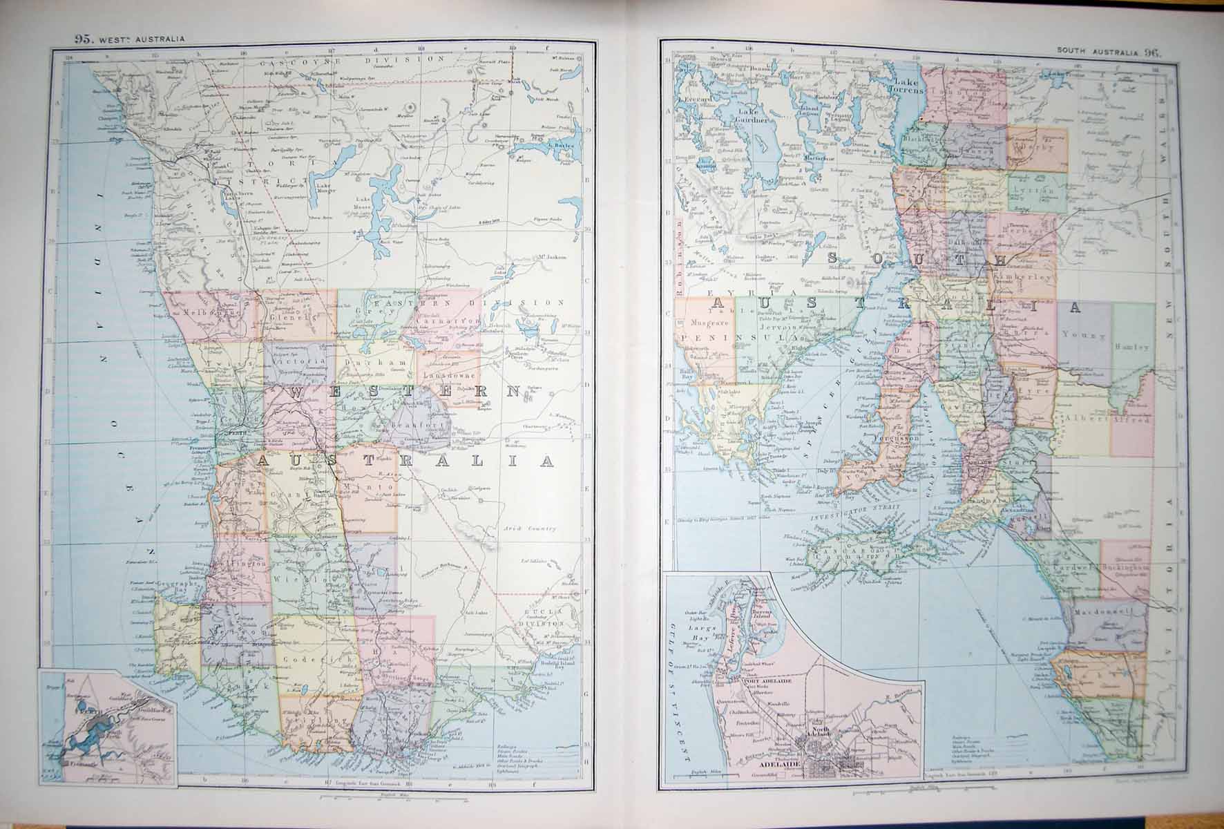 Original Old Antique Print Bacon Map 1894 Australia Adelaide Perth Kangaroo
