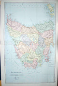 Original Old Antique Print Bacon Map 1894 Tasmania Pacific Ocean Flinders Kent