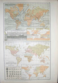 Old Antique Print Black'S Map 1890 Chart World Physical Features Religion 19th