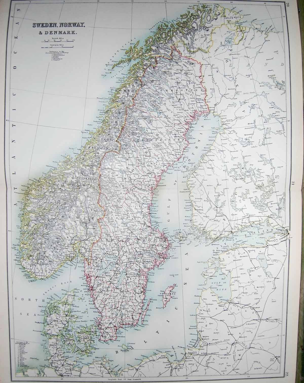 Old Antique Print Black'S Map 1890 Sweden Norway Denmark Gottland Baltic 19th
