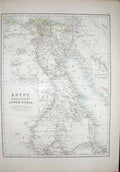 Original Old Antique Print Black'S Map 1890 Egypt Arabia Petraea Nubia Red Sea