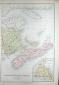 Original Old Antique Print Black'S Map 1890 Newfoundland Nova Scotia Brunswick 0