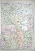 Old Antique Print Black'S Map 1890 United States America Illinois Moines 19th