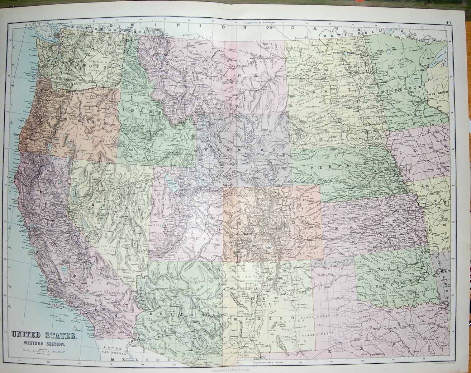 Original Old Antique Print Black'S Map 1890 United States America Bartholomew