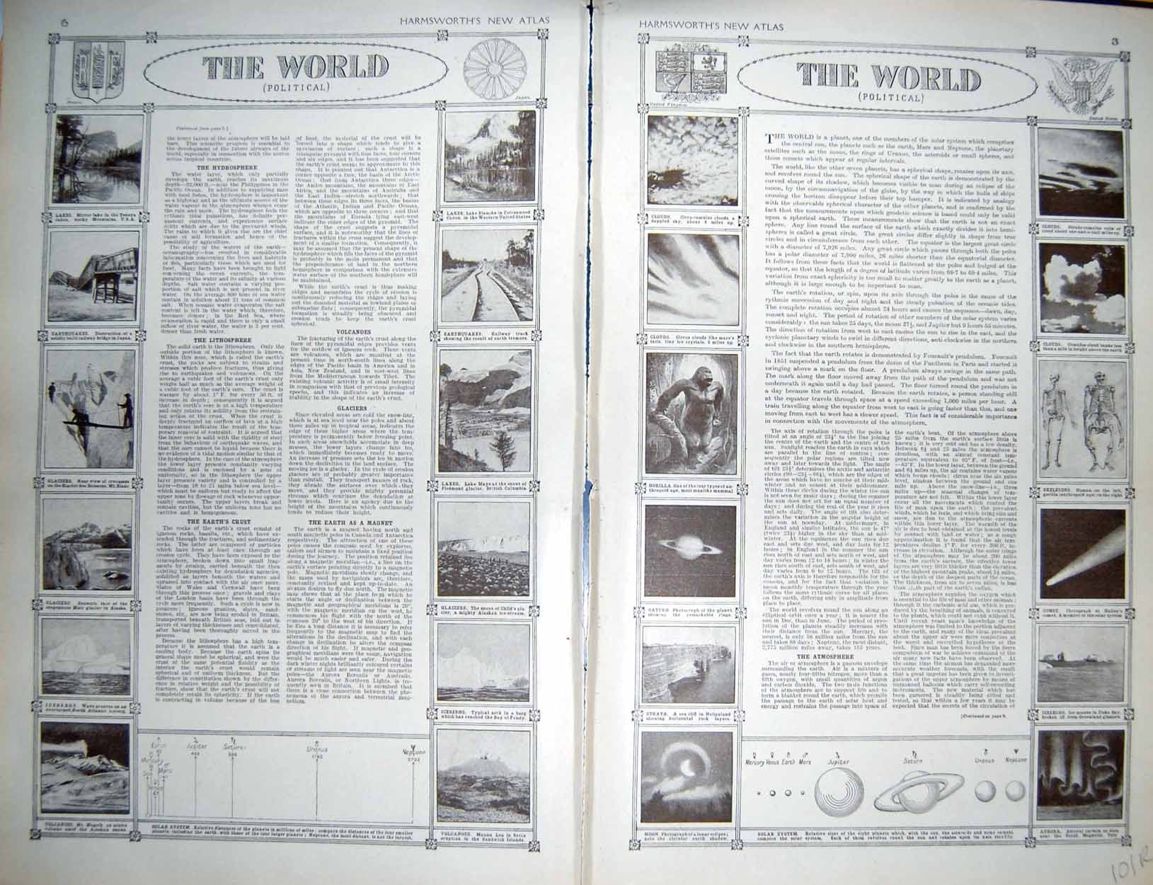 Original Old Vintage Print Political World Map 1922 Solar System Saturn Comet