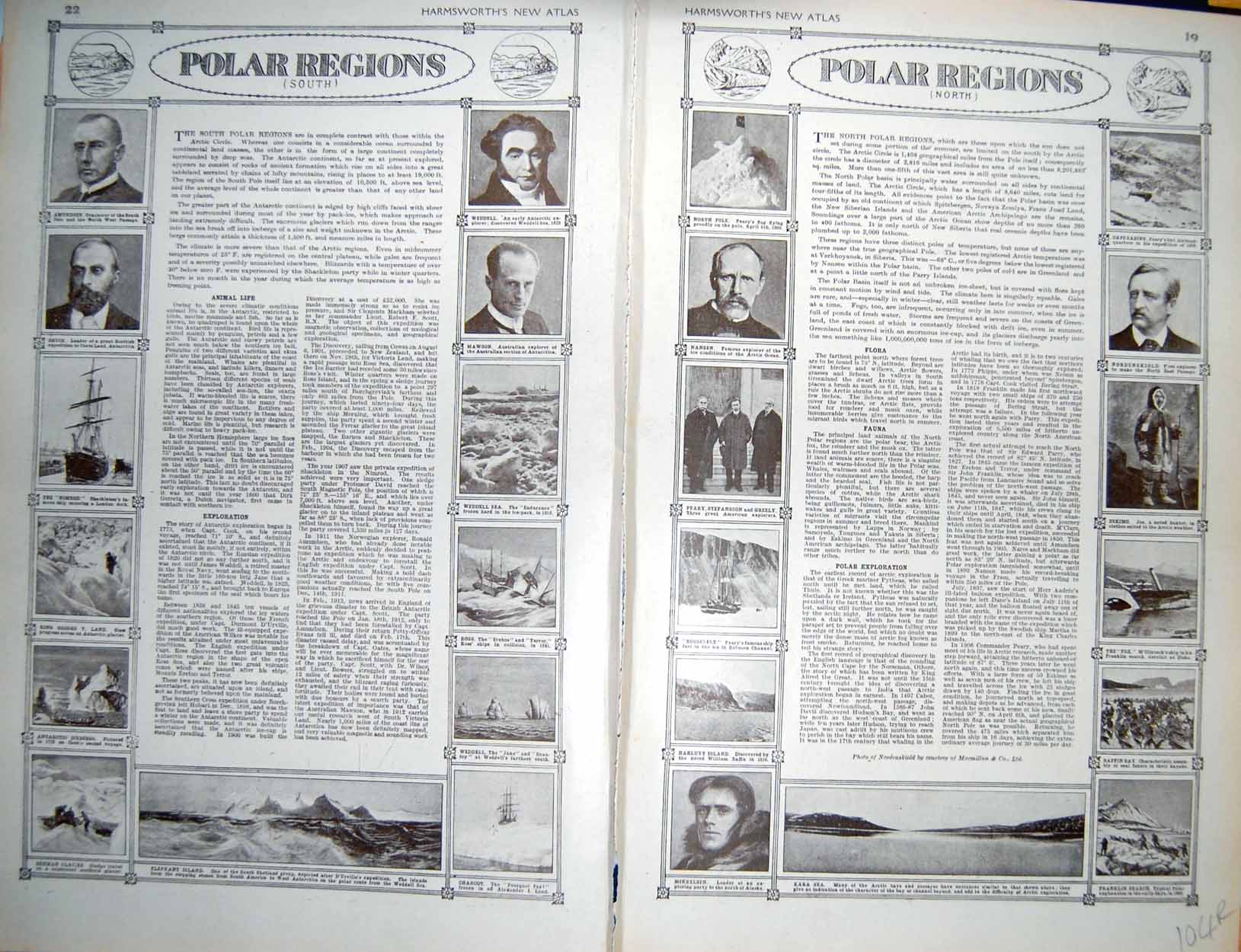 Old Vintage Print Map 1922 Polar Regions Greenland Kane Basin Kara Sea 20th