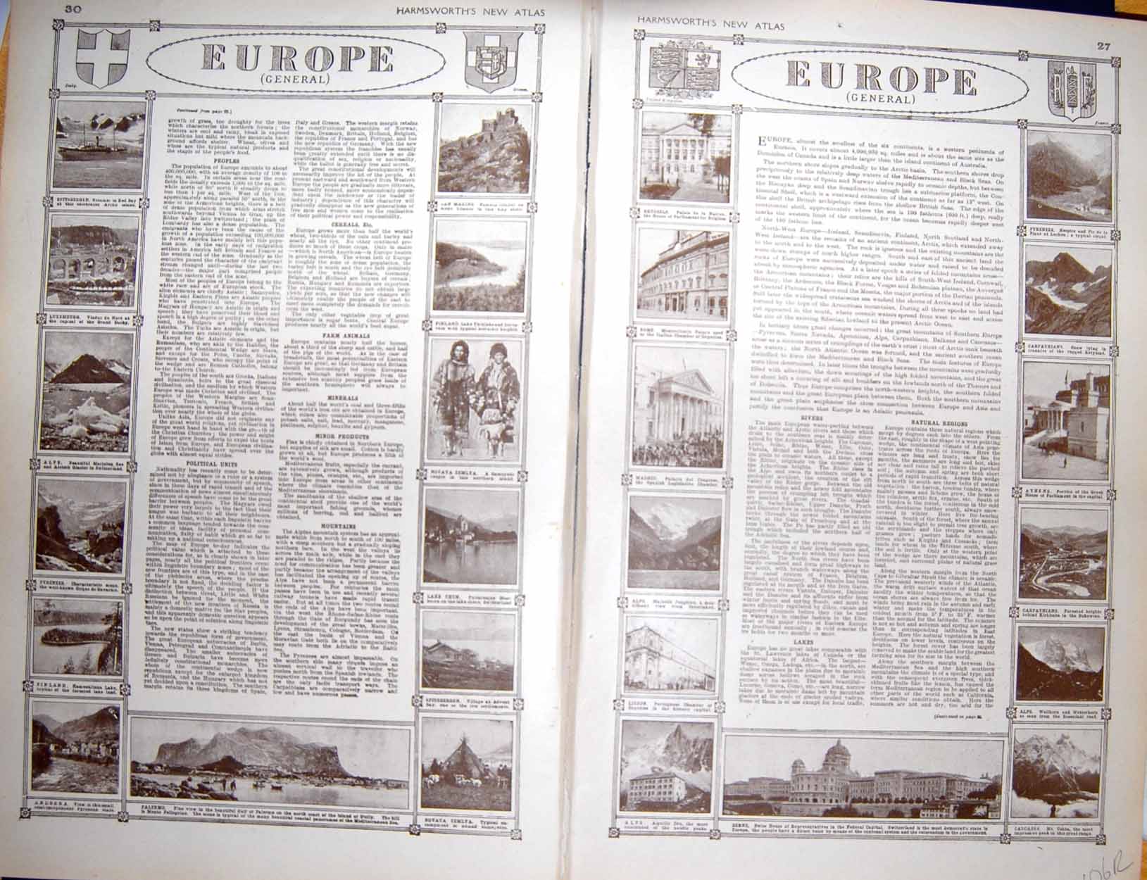 Original Old Vintage Print Map 1922 Europe Population Berne Alps Athens Rome