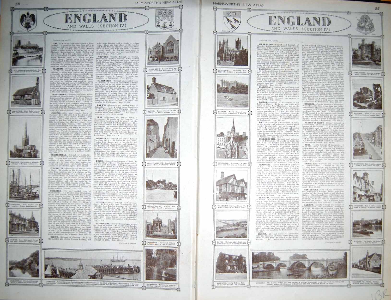 Old Vintage Print Map 1922 England Wales London Richmond Windsor Giles 20th
