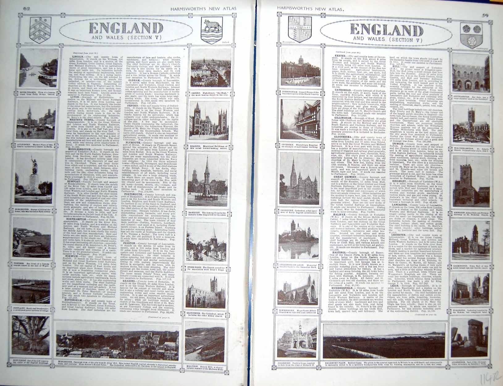 Original Old Vintage Print Map 1922 England Wales Plan Birmingham Leamington