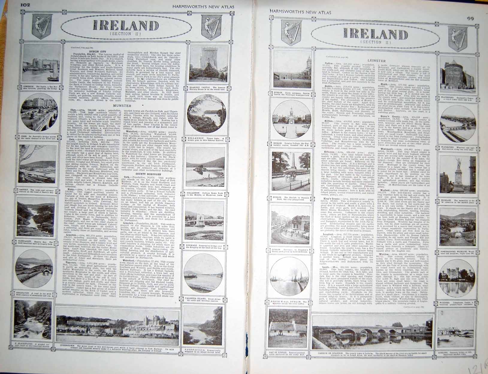 Original Old Vintage Print Map 1922 Ireland Plan Dublin Cork Shannon Athlone