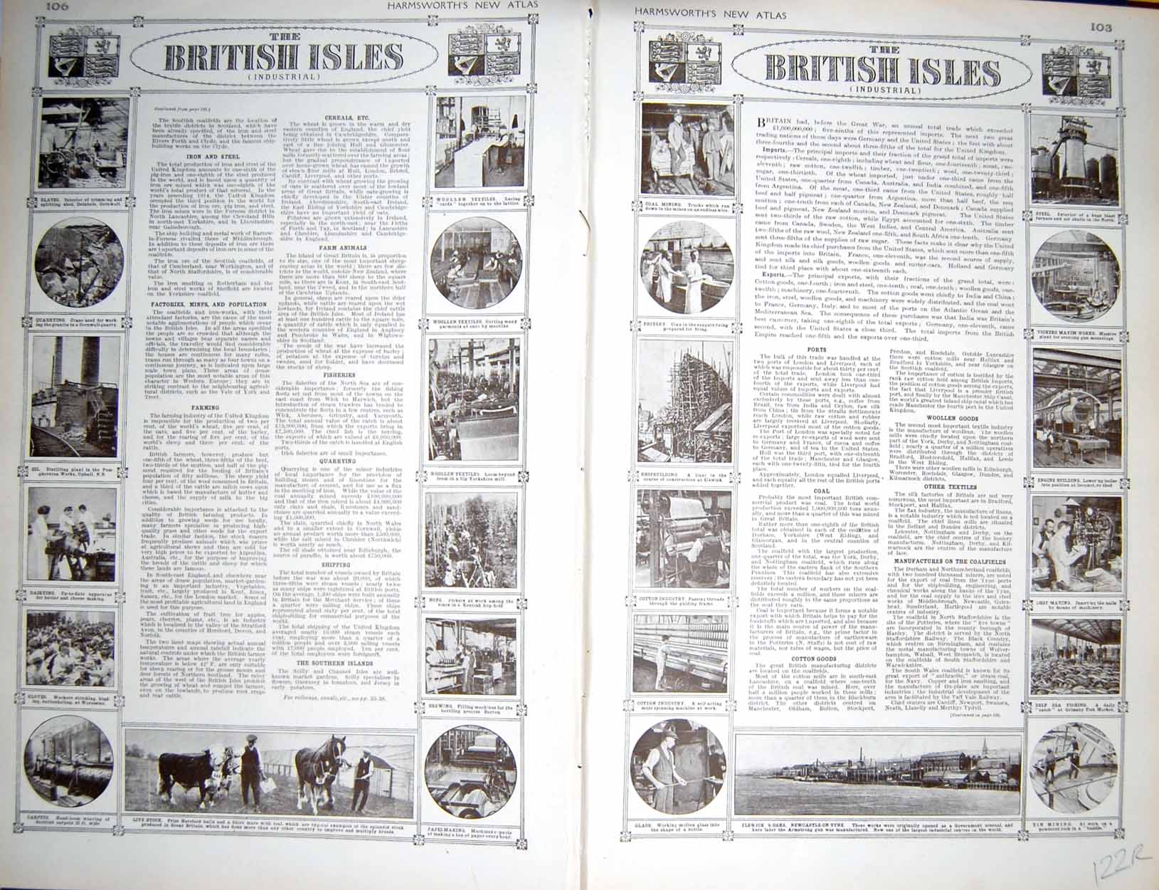 Old Vintage Print Map 1922 British Isles Temperature Rainfall Industry 20th