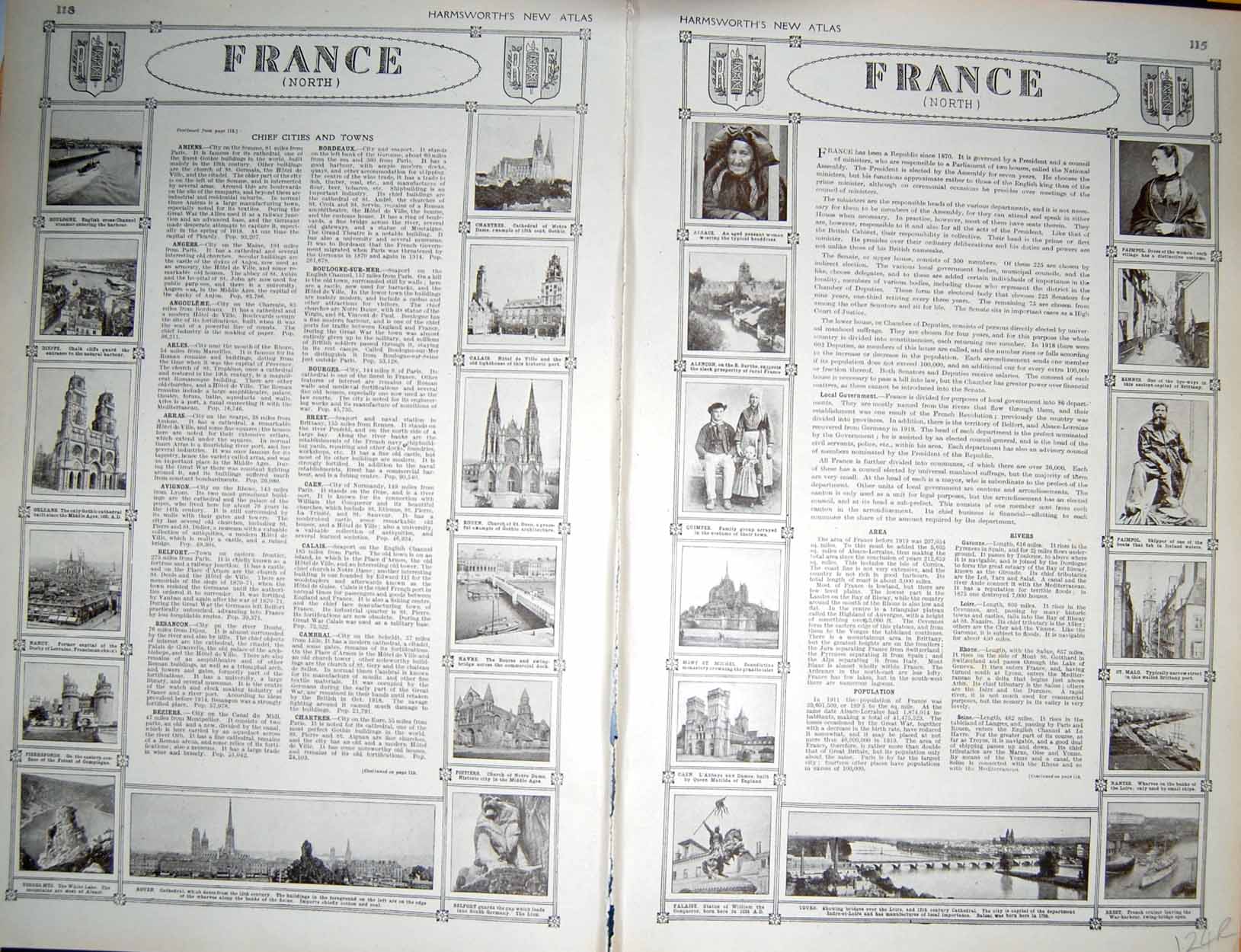 Antique Old Print Map 1922 France Channel Islands Plan Paris Tours Nantes 20th