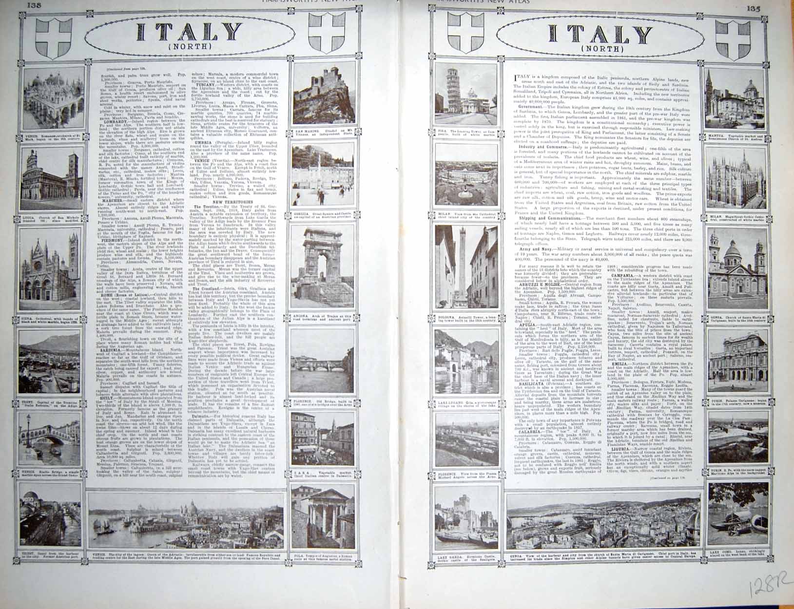 Original Old Vintage Print Map 1922 Italy Plan Florence Trieste Genoa Corsica