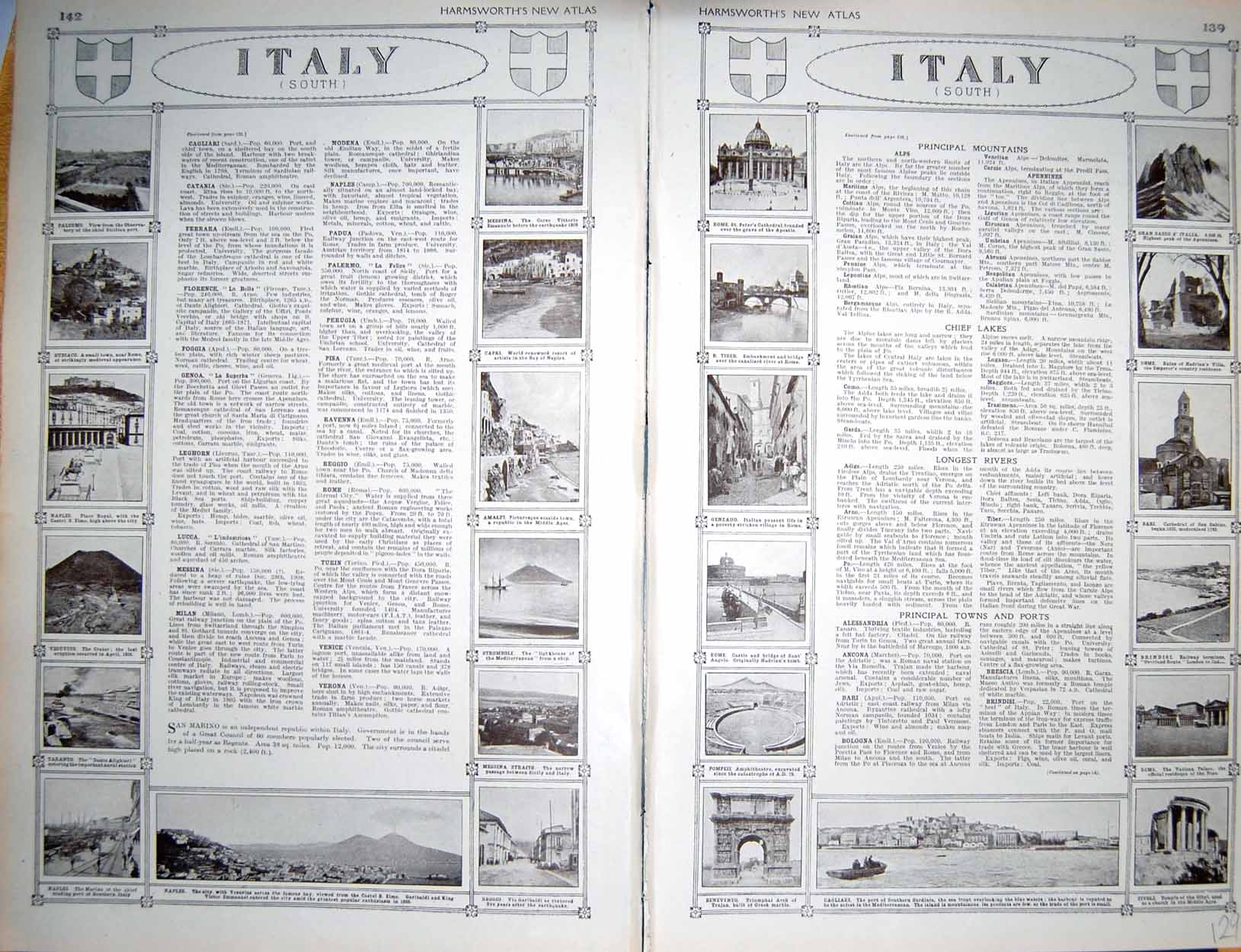 Old Vintage Print Map 1922 Italy Plan Palmero Sicily Sardinia Cagliari 20th