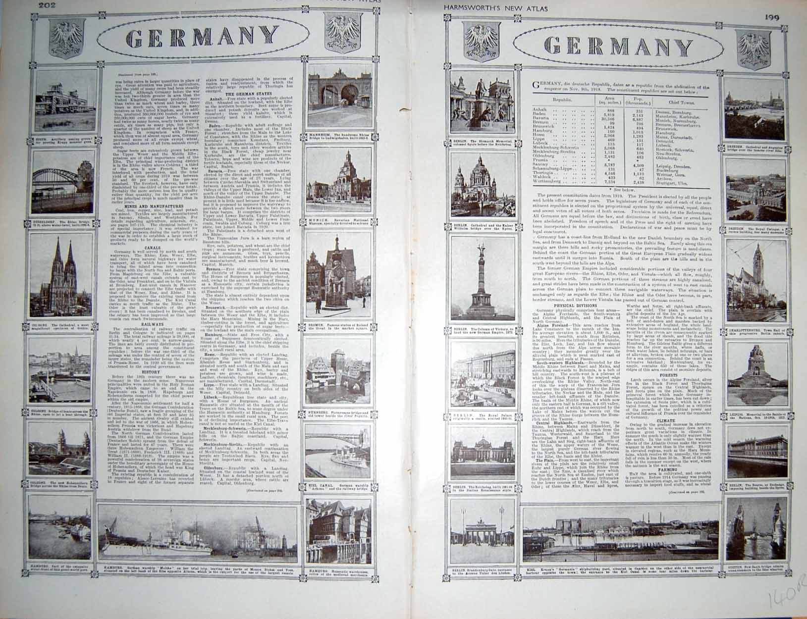 Old Vintage Print Map 1922 Germany Plan Hamburg Berlin Cologne Dresden 20th