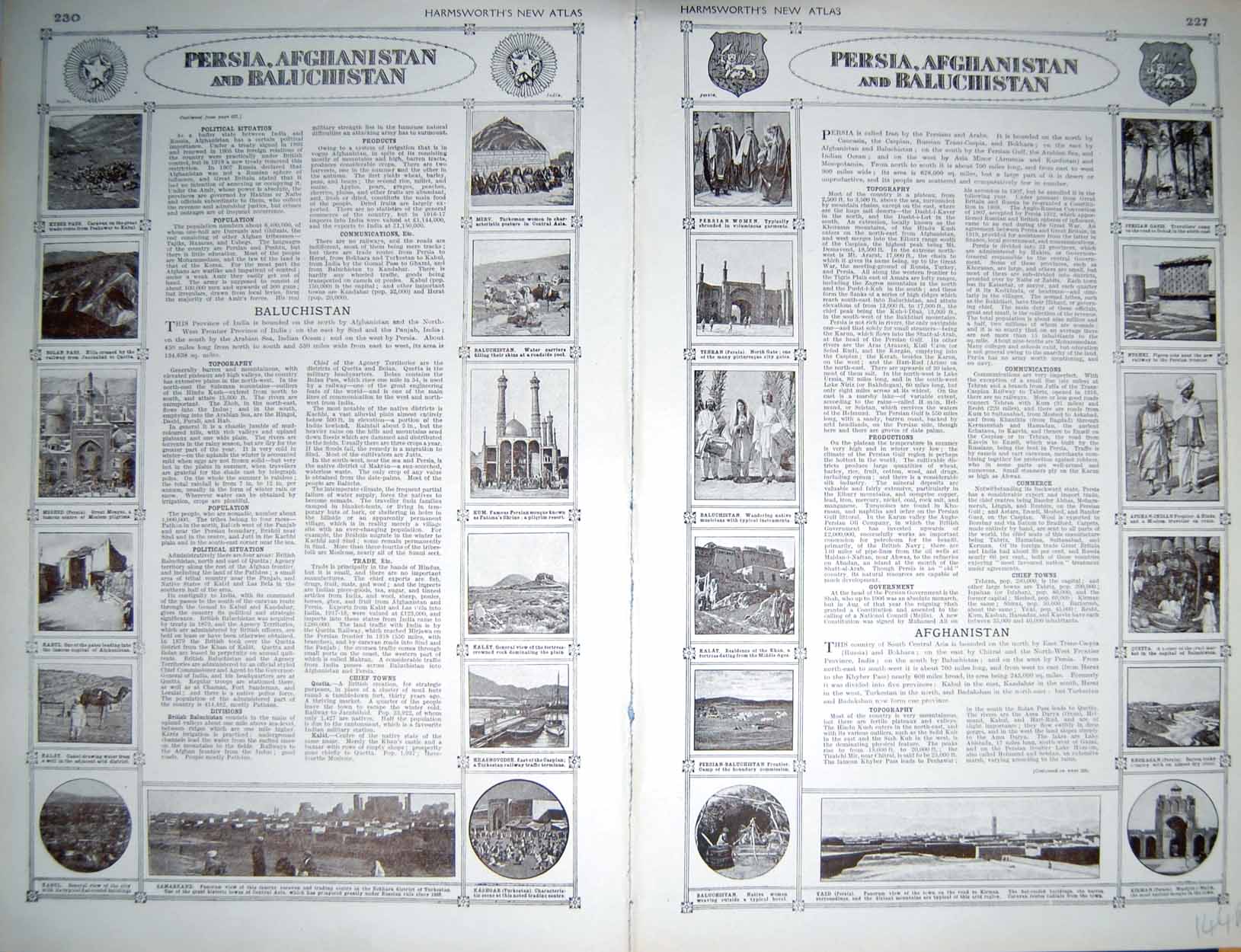 Original Old Vintage Print Map 1922 Persia Afghanistan Baluchistan Yazd Kirman
