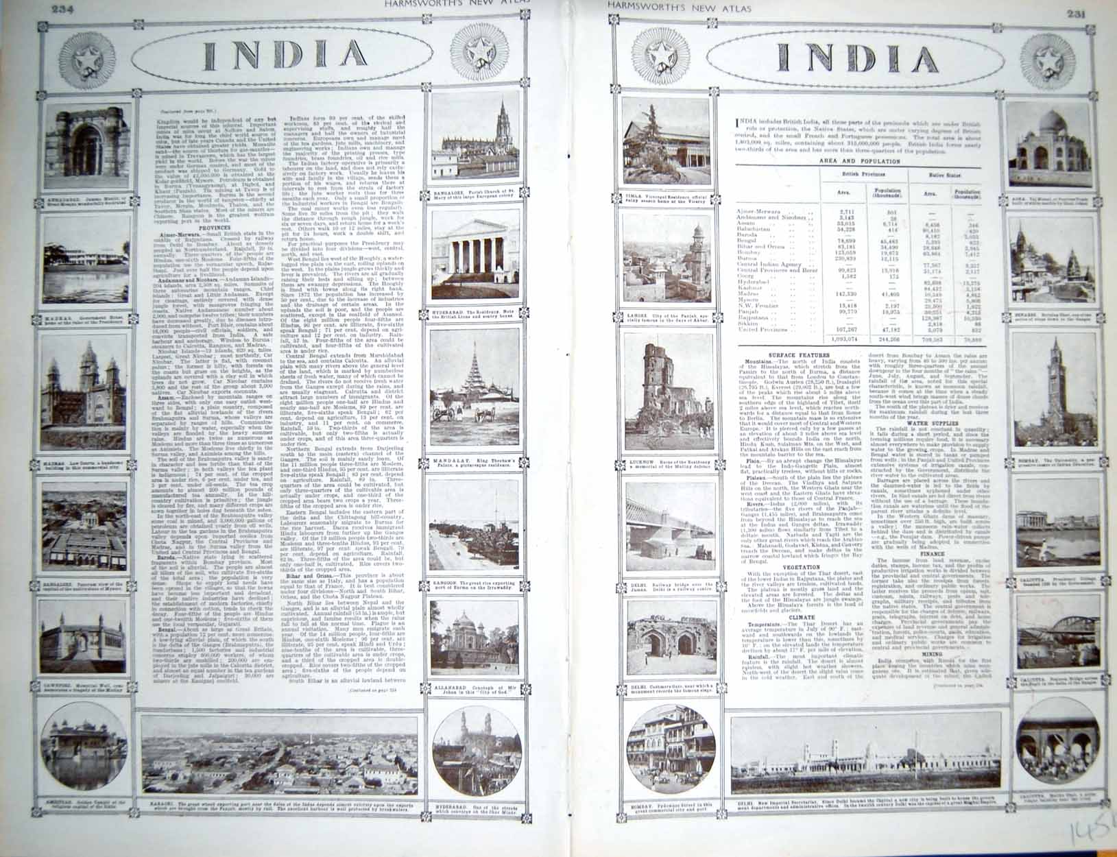 Antique Old Print Map 1922 India Rainfall Gulf Aden Andaman Delhi Lucknow 20th